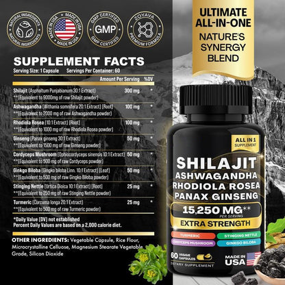 Shilajit Dose™: Ultimate 8-in-1 Extra Strength Formula – 15,250 MG Per Serving